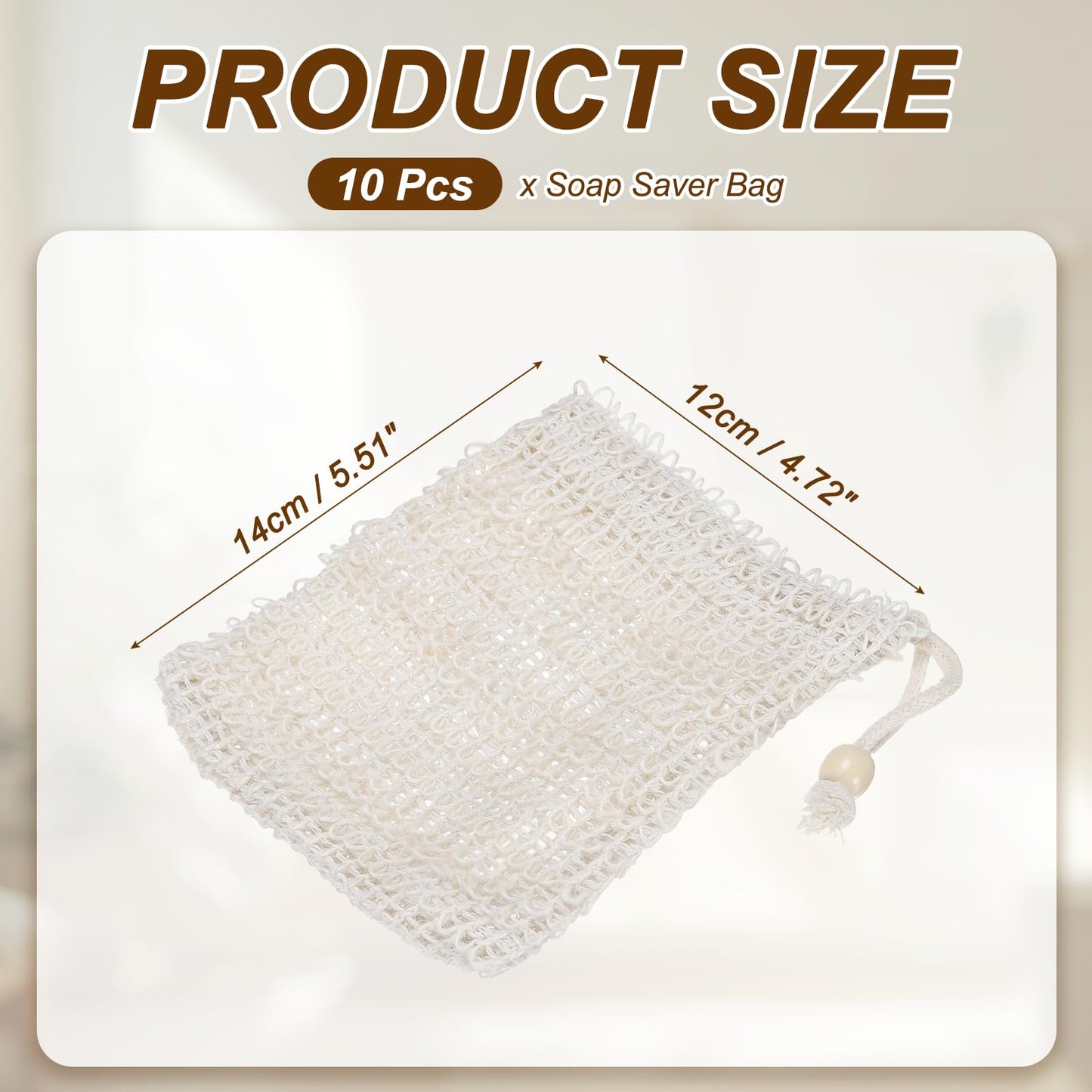 uxcell 10 Pcs Soap Saver Bag, 5.5"x4.7" Mesh Soap Bag with Drawstring White Wooden Bead Cotton Scrubber Pouch Exfoliating Net for Body Shower Foaming Beauty and Personal Care uxcell