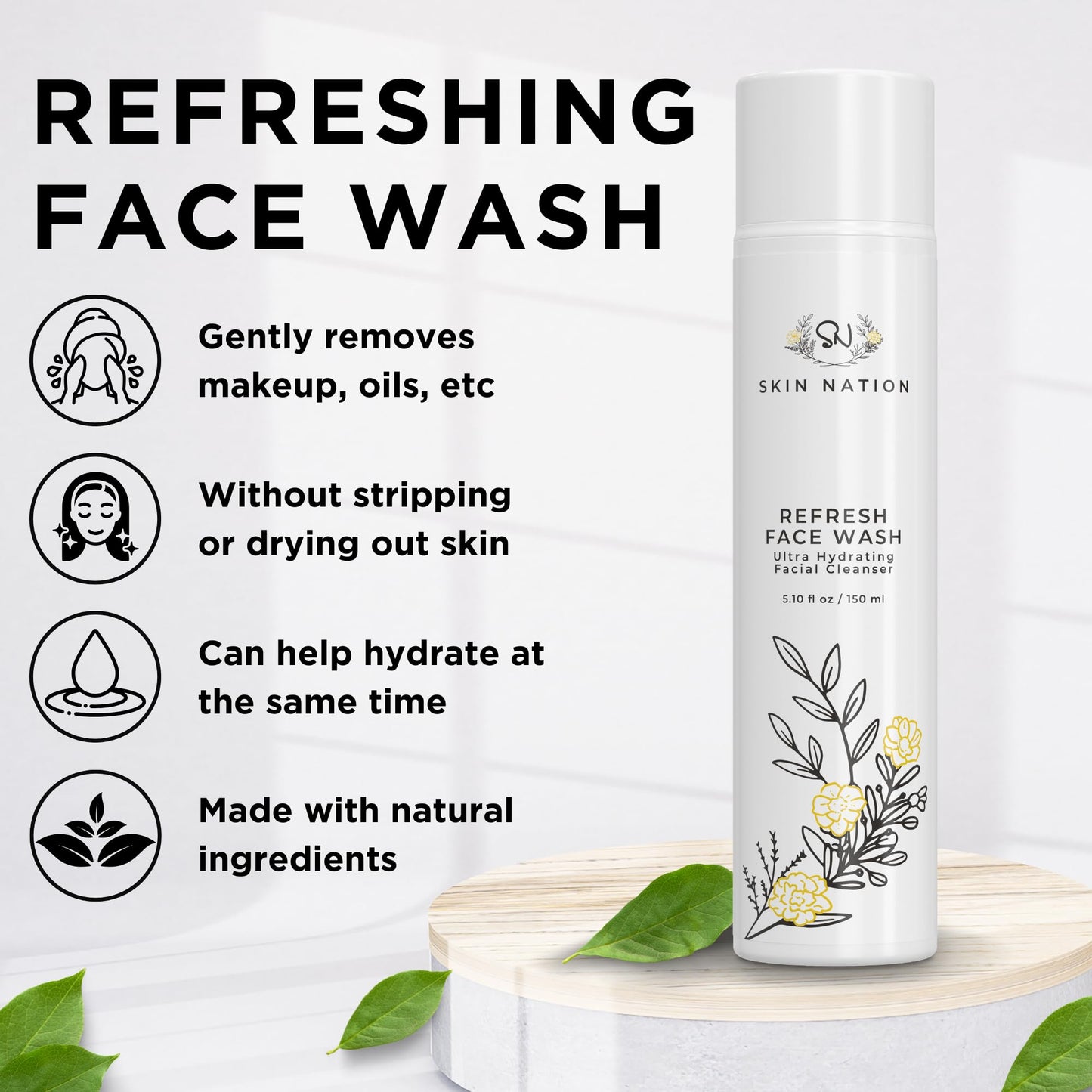 Skin Nation Hydrating Gentle Face Wash with Organic Aloe and Chamomile for Dry, Oily and Sensitive Skin, Paraben Free and Sulfate Free, 5.1 Fl Oz Beauty & Personal Care Skin Nation