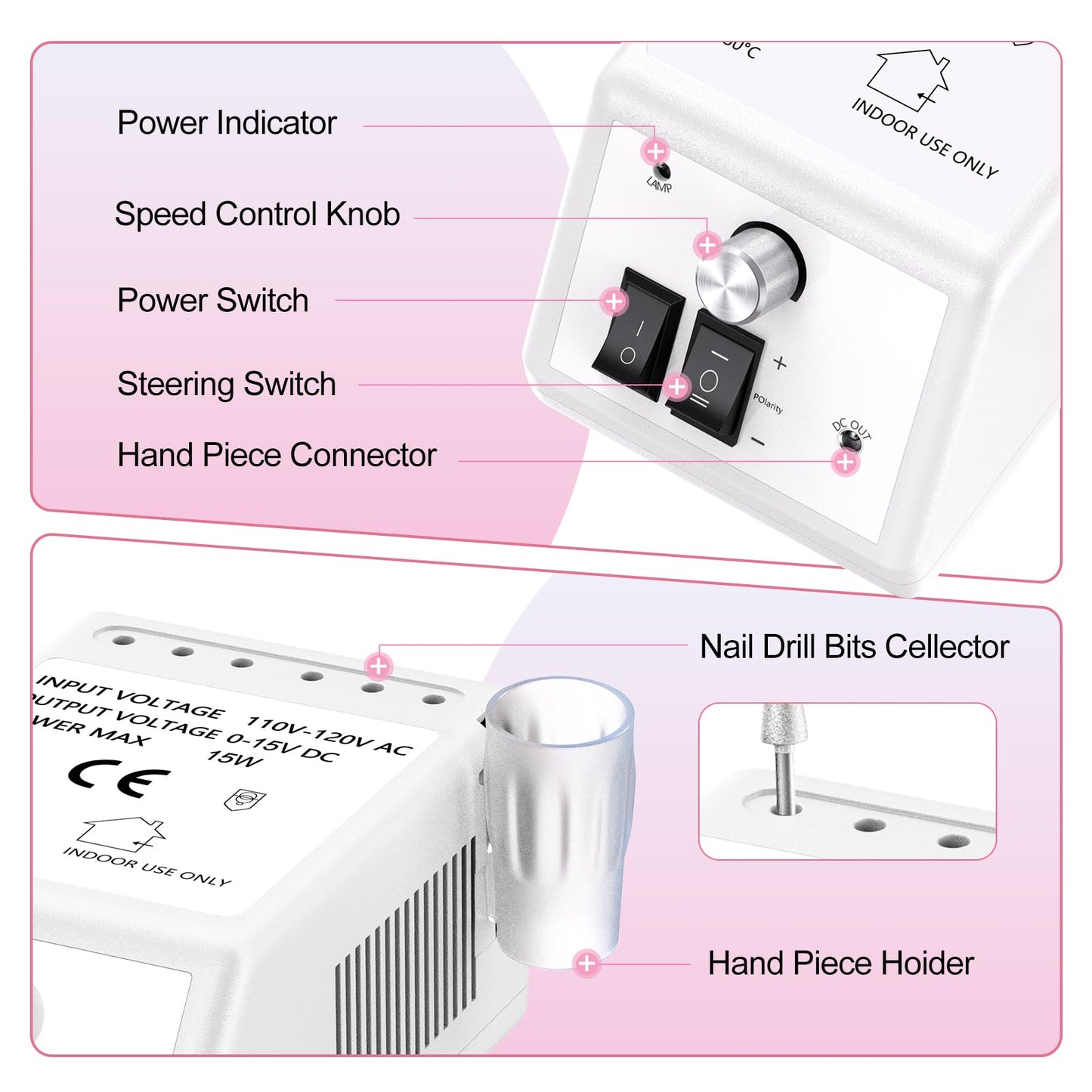 Jiasheng Electric Nail Drill, 30000rpm Professional Nail Drill Machine, Compact Electrical Nail File Kit for Acrylic Gel Nails Efile Drill Beauty & Personal Care JIASHENG