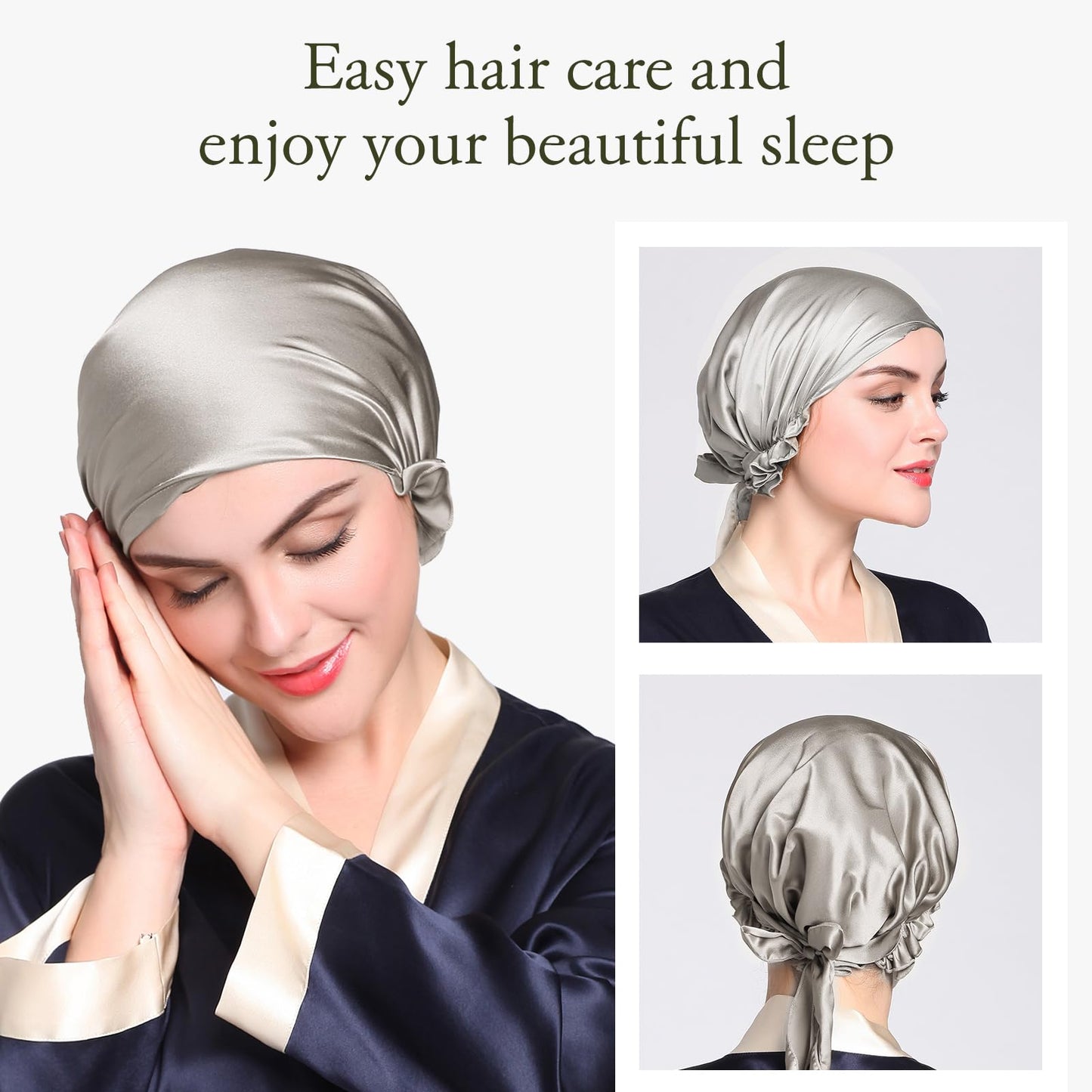 LilySilk Silk Bonnet for Sleeping Womens Sleep Cap 100% 19MM Mulberry Silk for Long Curly Hair Adjustable Stretchy Silvergray Beauty and Personal Care LilySilk