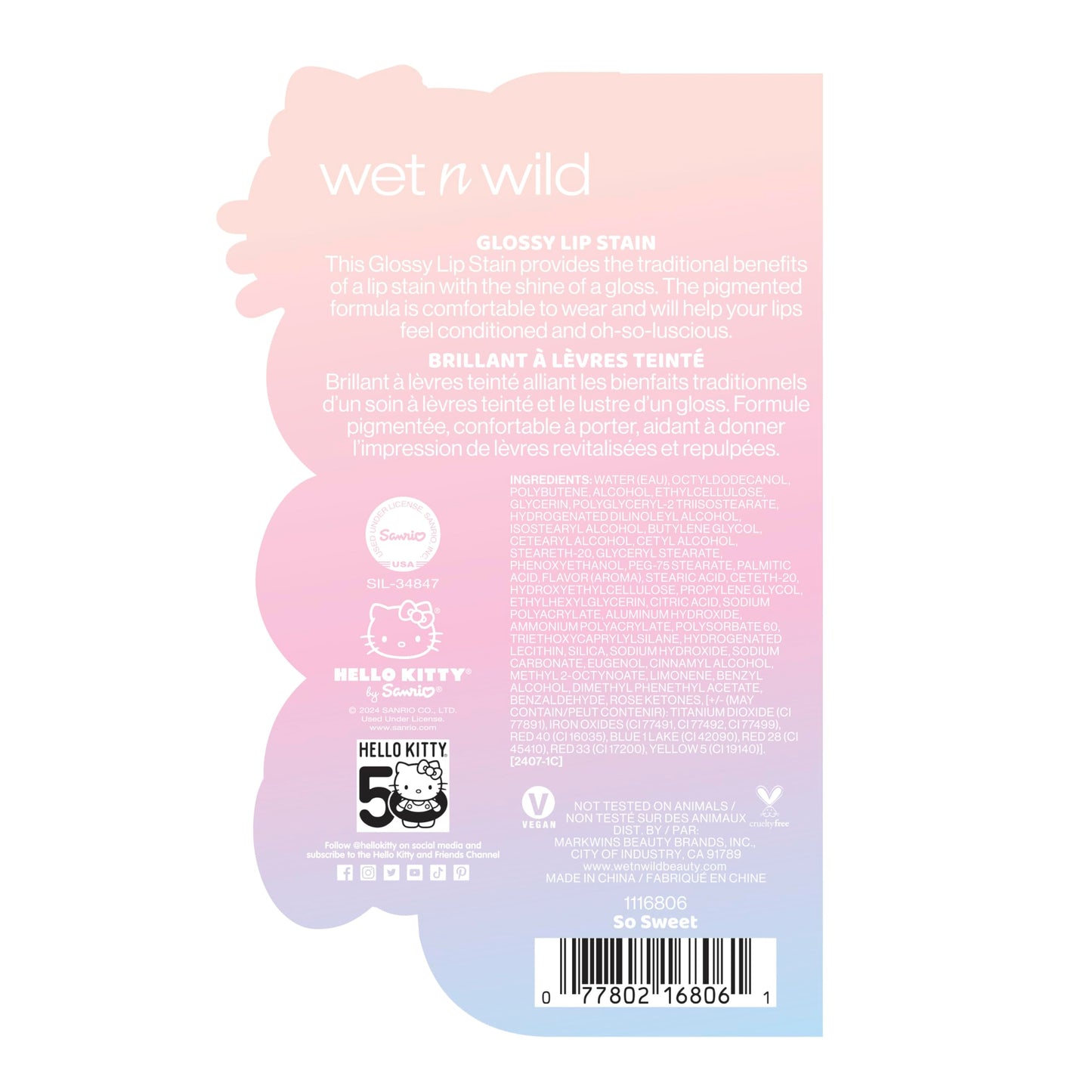 wet n wild Hello Kitty Glossy Lip Stain, Warm Apple Pie Lightly Scented, Nourishing New Glossy Finish Formula, Cruelty-Free & Vegan - So Sweet Beauty & Personal Care wet n wild