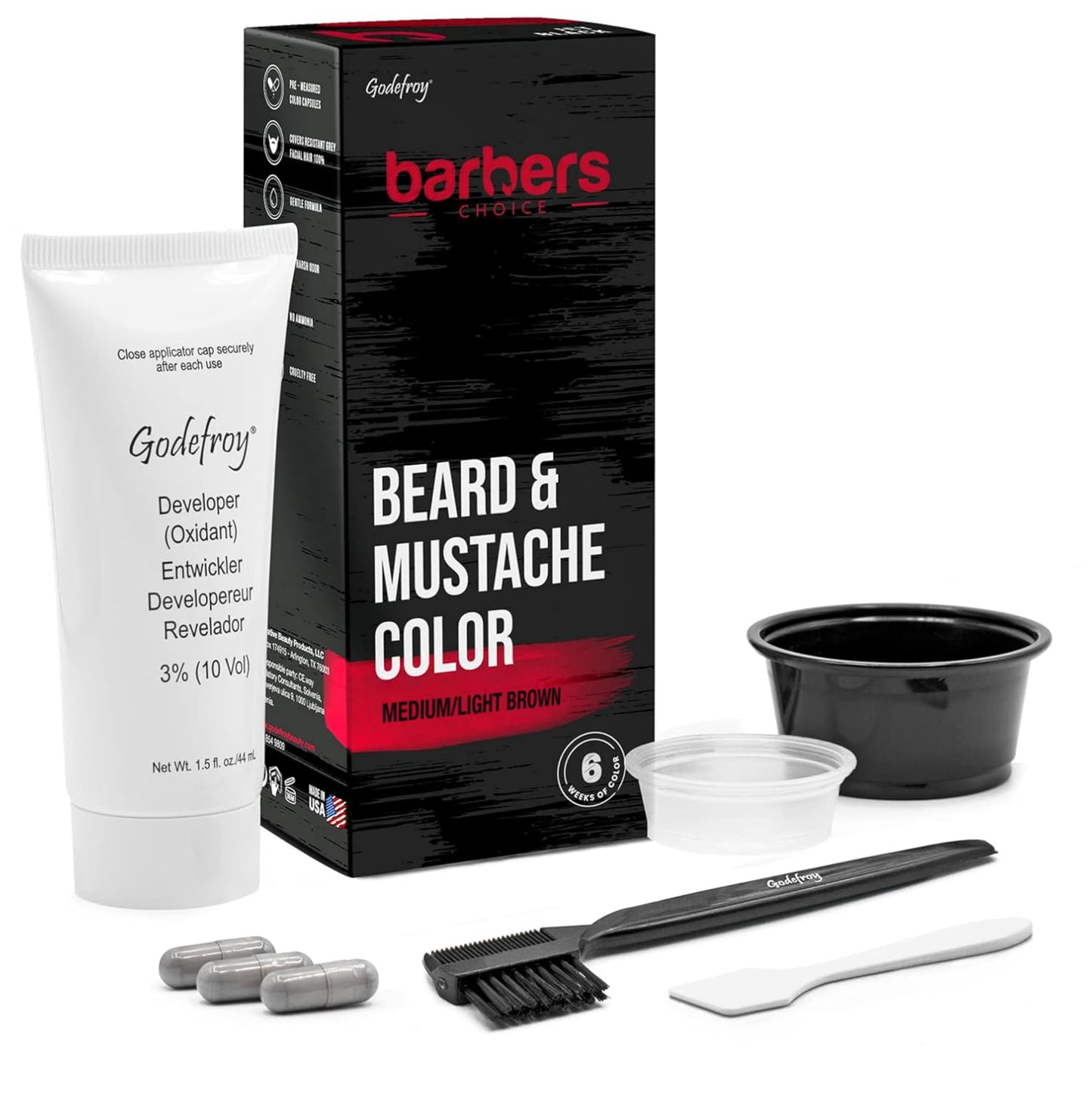 Godefroy Barbers Choice 3 Application Beard and Mustache Color, Medium/Light Brown, 0.3 Pound Beauty & Personal Care Godefroy