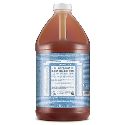 Dr. Bronner’s - Organic Sugar Soap (Baby Unscented, 64 Ounce) - Made with Organic Oils, Sugar and Shikakai Powder, 4-in-1 Use: Hands, Body, Face Beauty & Personal Care Dr. Bronner's