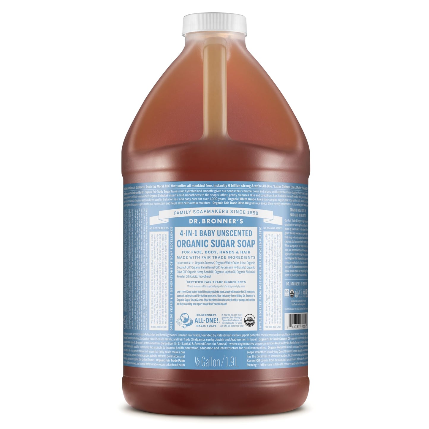 Dr. Bronner’s - Organic Sugar Soap (Baby Unscented, 64 Ounce) - Made with Organic Oils, Sugar and Shikakai Powder, 4-in-1 Use: Hands, Body, Face Beauty & Personal Care Dr. Bronner's