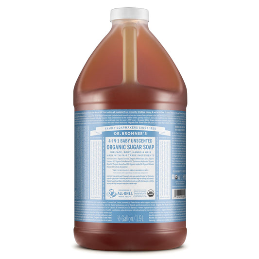 Dr. Bronner’s - Organic Sugar Soap (Baby Unscented, 64 Ounce) - Made with Organic Oils, Sugar and Shikakai Powder, 4-in-1 Use: Hands, Body, Face Beauty & Personal Care Dr. Bronner's