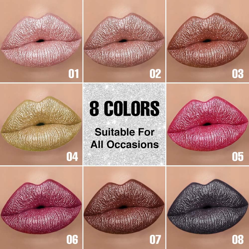 evpct Shimmery Metallic Lip Liner and Lipstick Combo, Cone Tip Lip Crayon for Women Long Lasting Waterproof, Metal Shinny Hydrating Lipstick Makeup Beauty and Personal Care evpct