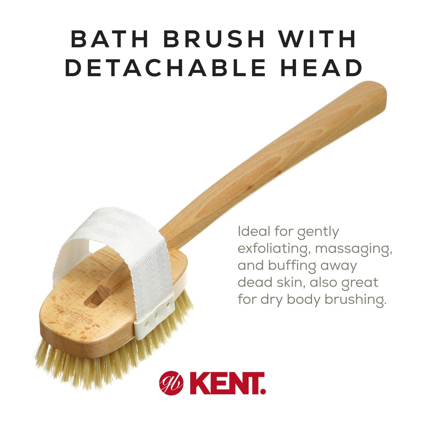 Kent FD3 Luxury Beechwood Body Scrubbing Exfoliating Bath/Shower Brush with 100% Pure White Bristle. Long Handle with Detachable Head, Wet/Dry Back Beauty and Personal Care KENT