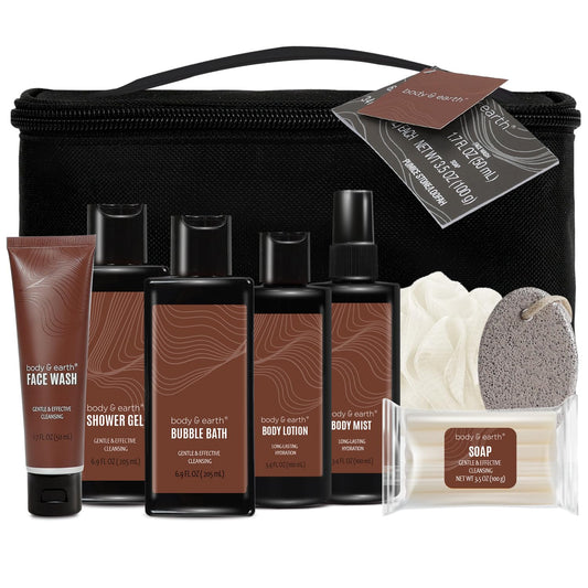 Body & Earth Gift Baskets for Men 8pc Sandalwood Scented Mens Lotion Gifts for Him Care Package for Men Christmas Gifts for Husband Bath Set Gift Sets Beauty and Personal Care BODY & EARTH