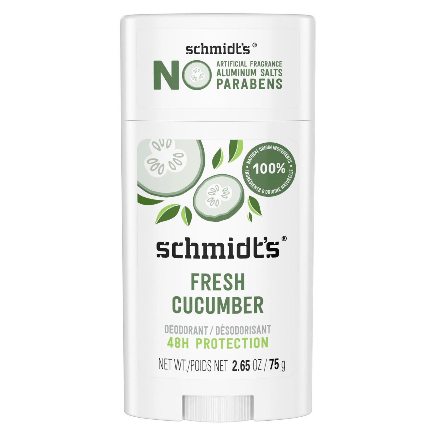 Schmidt's Aluminum-Free Vegan Deodorant Fresh Cucumber for Women and Men, with 24 Hour Odor Protection, Natural Ingredients, Cruelty-Free, 2.65 oz Beauty and Personal Care Schmidt's