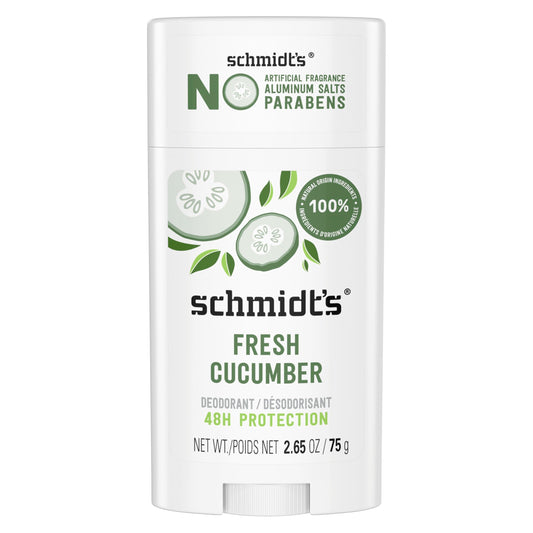 Schmidt's Aluminum-Free Vegan Deodorant Fresh Cucumber for Women and Men, with 24 Hour Odor Protection, Natural Ingredients, Cruelty-Free, 2.65 oz Beauty and Personal Care Schmidt's
