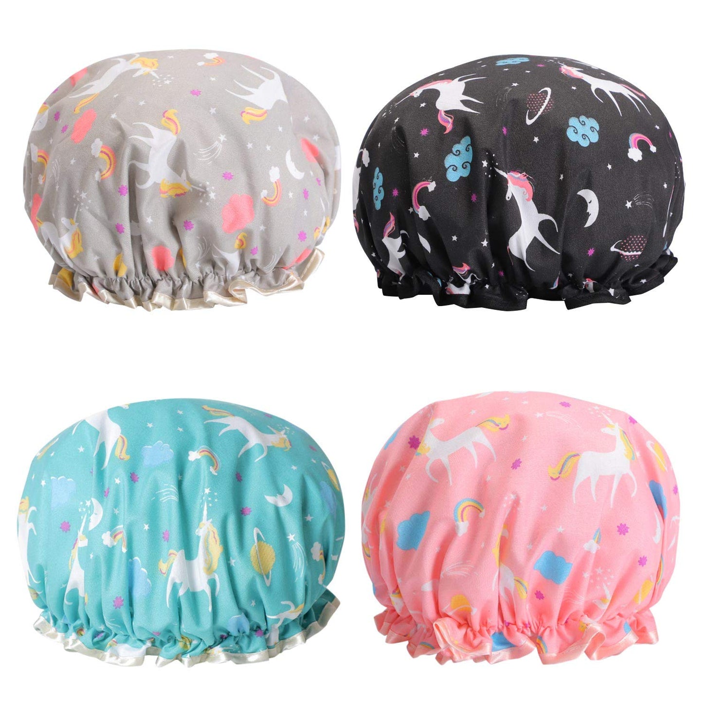 Unicorn Shower Caps, Double Layers Bath Hat for Women Girls to Cover Long and Thick Hair, Reusable Waterproof Bonnet 4 Pack Beauty & Personal Care Tbestmax