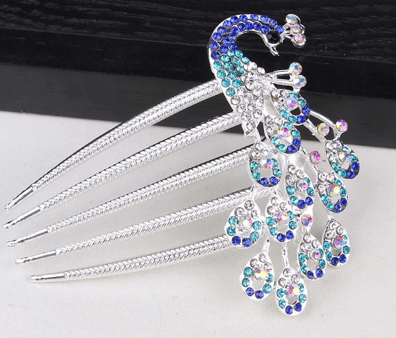Wedding Bridal Headpiece Rhinestone Hair Comb Women Peacock Hair Clip Side Comb Hair Accessory(Blue) Beauty & Personal Care Sheliky