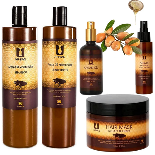 AINATU Morocco Argan Oil 5 Pieces Organic Set, Shampoo, Conditioner, Mask, Spray and Serum for All Hair Types Beauty & Personal Care YOGI CARE