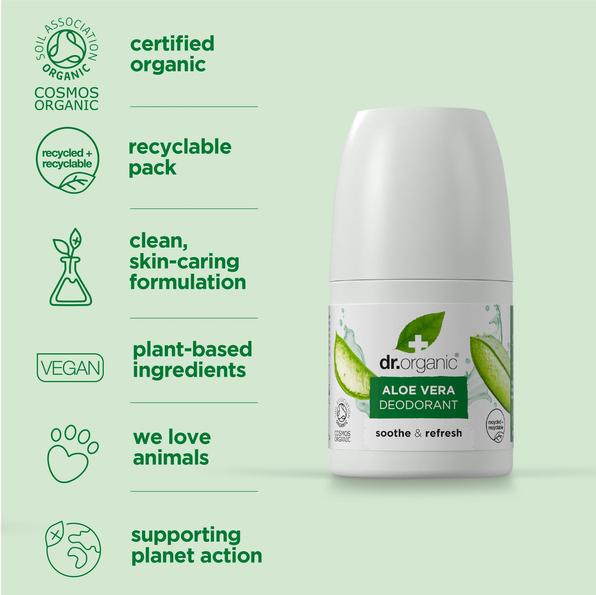 Dr Organic Aloe Vera Deodorant Roll On 50ml Beauty and Personal Care Dr. Organic