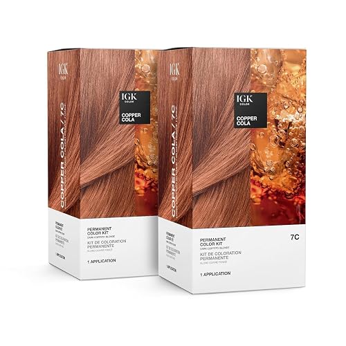 IGK Permanent Hair Color Kit | 7C Copper Cola - Dark Coppery Blonde | 100% Gray Color Coverage + Strengthen + Shine | Ammonia Free Beauty & Personal Care IGK