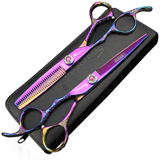 (Left hand) Purple 6-inch hair clippers Japanese 440c high hardness stainless steel professional hair salon hair clippers and thinning scissors Beauty and Personal Care SHARONDS