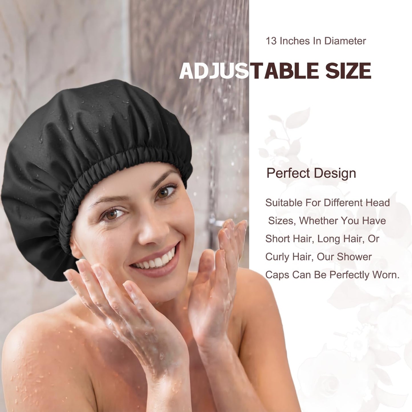 Amamba Shower Caps, Silk Lined Shower Cap for Women,Reusable,Adjustable Size, Washable & Waterproof,Large Satin Shower Cap-Black Beauty & Personal Care Amamba