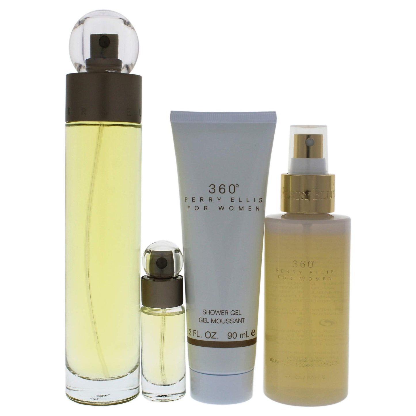 Perry Ellis 360 Women 3.4oz EDT Spray, 4oz Body Mist Spray, 3oz Shower Gel, 0.25oz EDT Spray 4 Pc Gift Set Beauty & Personal Care Perry Ellis