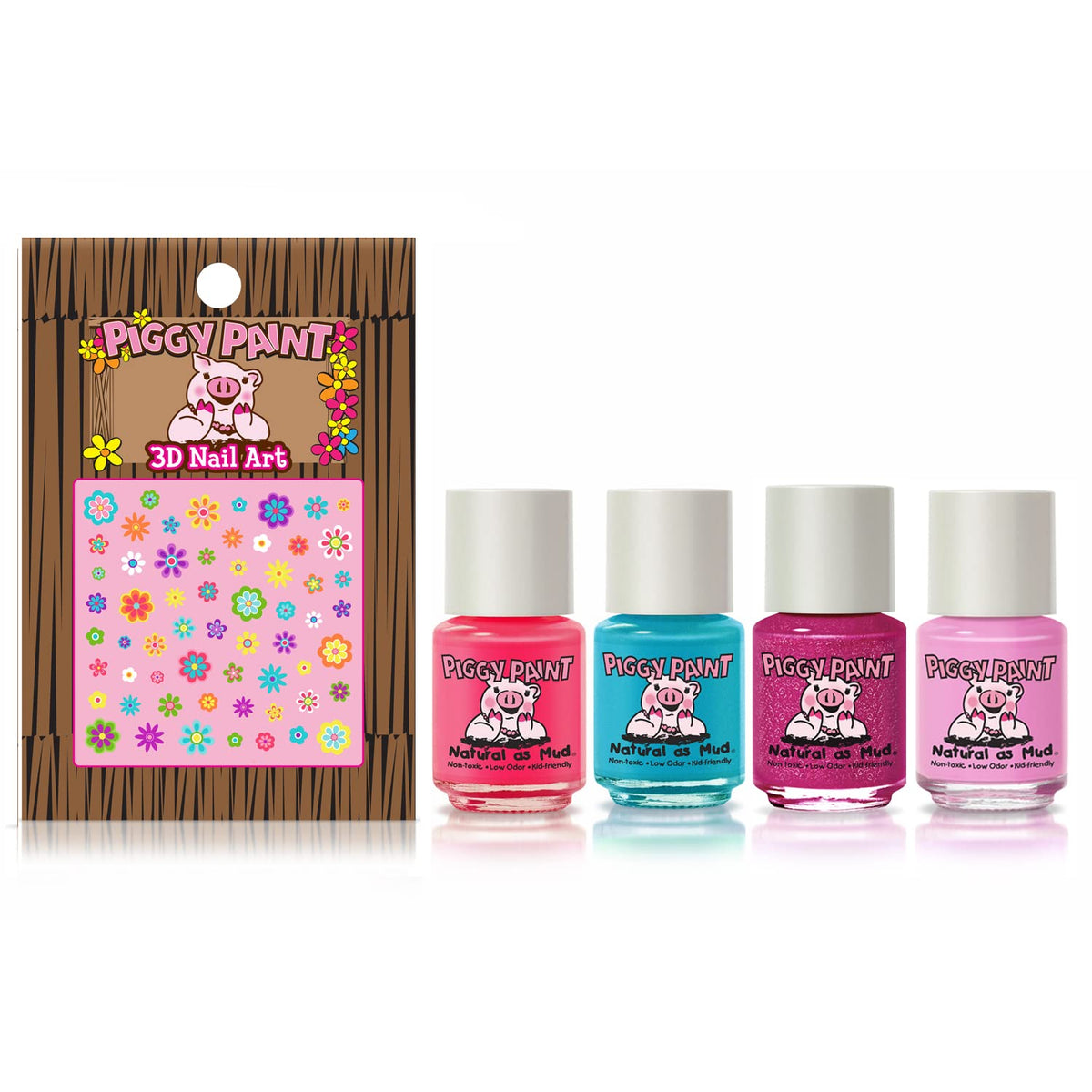 Piggy Paint Nail Polish, Non-Toxic - Party Hearty (4 Colors + Nail Art Set)