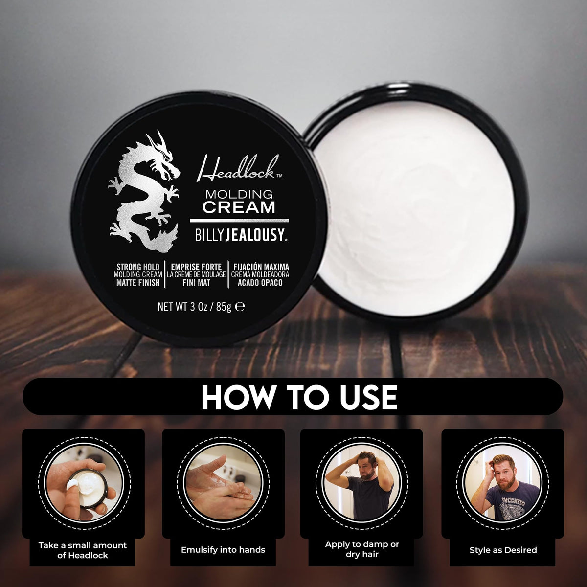 Billy Jealousy Headlock Hair Molding Cream, Hair Styling Cream for Men with Strong All-Day Hold, Natural Matte Finish Styling Agent for All Lengths, 3 Beauty & Personal Care Billy Jealousy