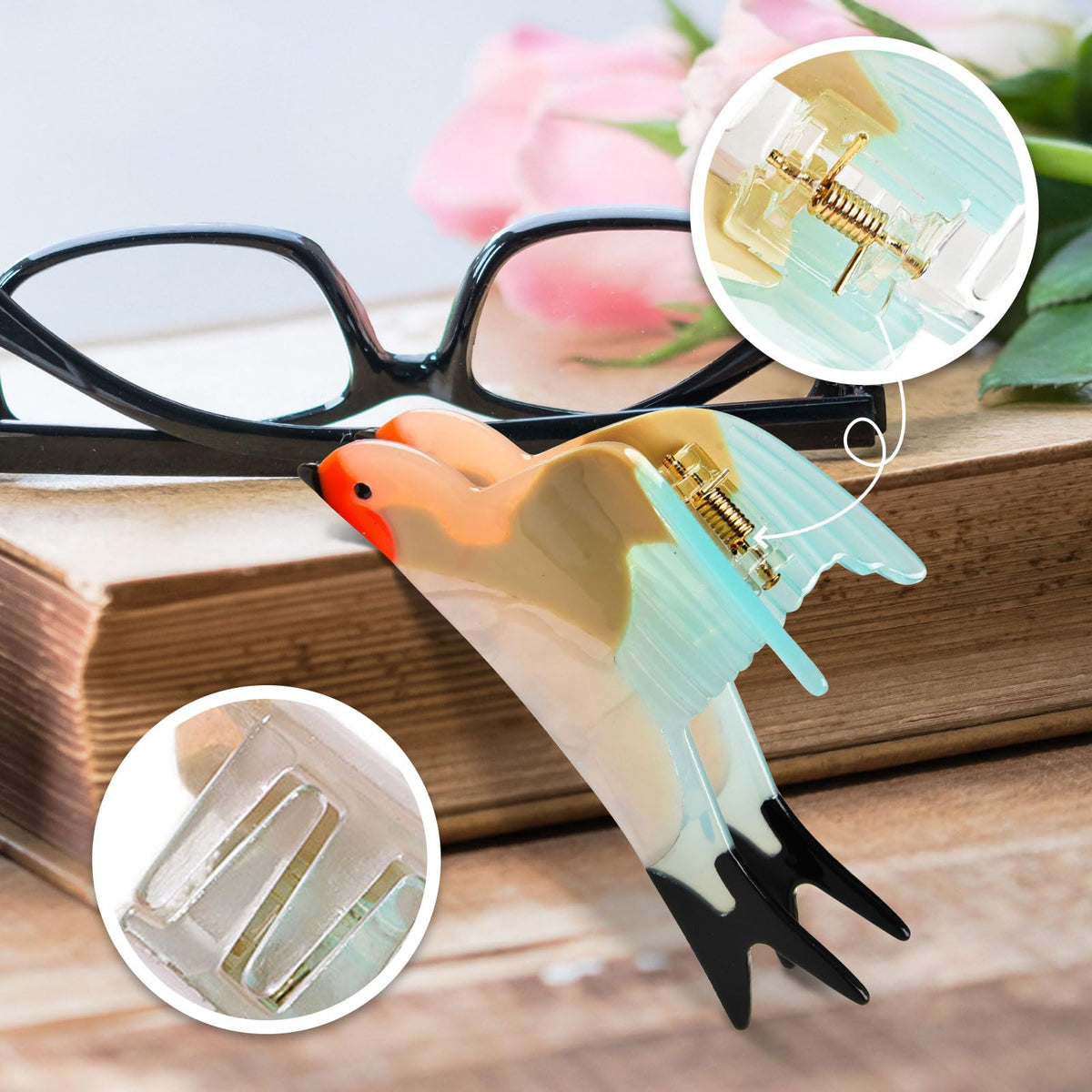 Funky Bird Shaped Cellulose Acetate Claw Clips for Girls - Durable and Stylish for Chic Updos, Romantic Hairstyles, Daily Wear