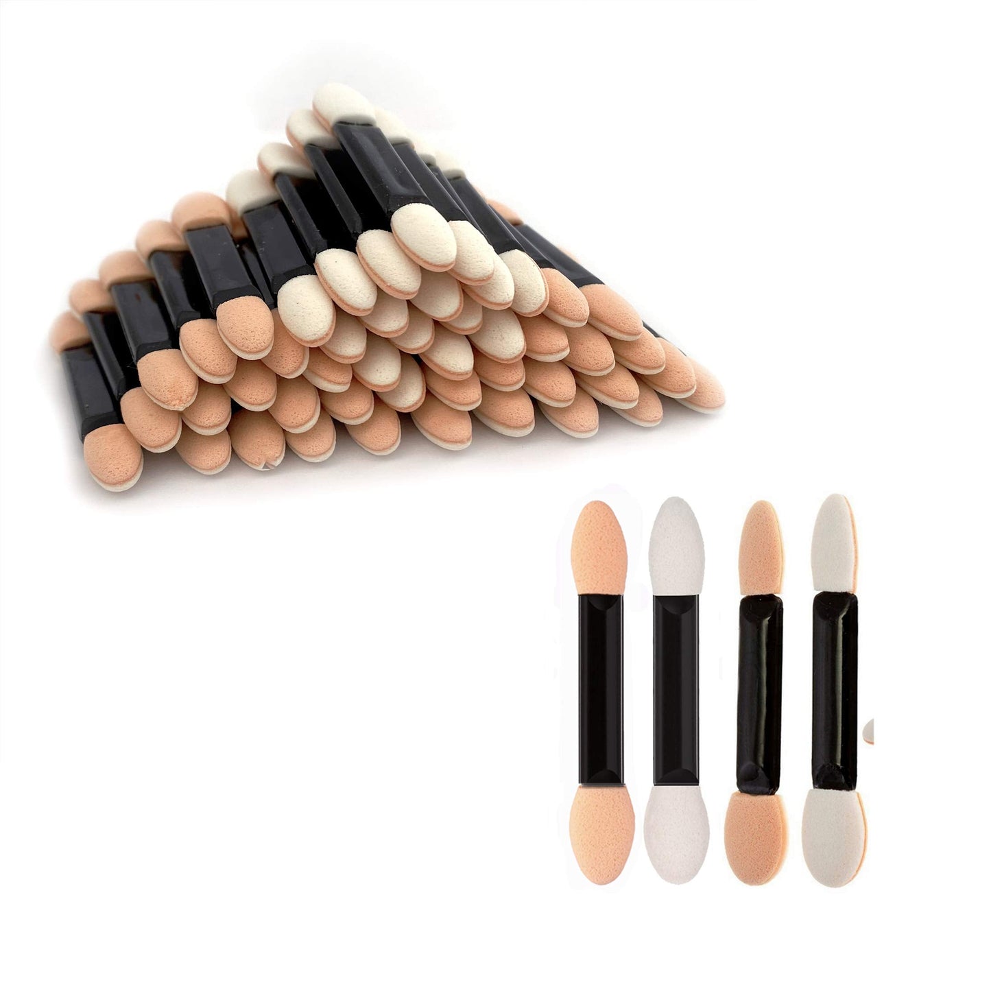 GTVIA 100 Pack Disposable Double Sided Sponge Makeup Eyeshadow Brush Tipped Cosmetic Makeup Eye shadow Applicators Brush (Skin and White) Beauty & Personal Care GTVIA