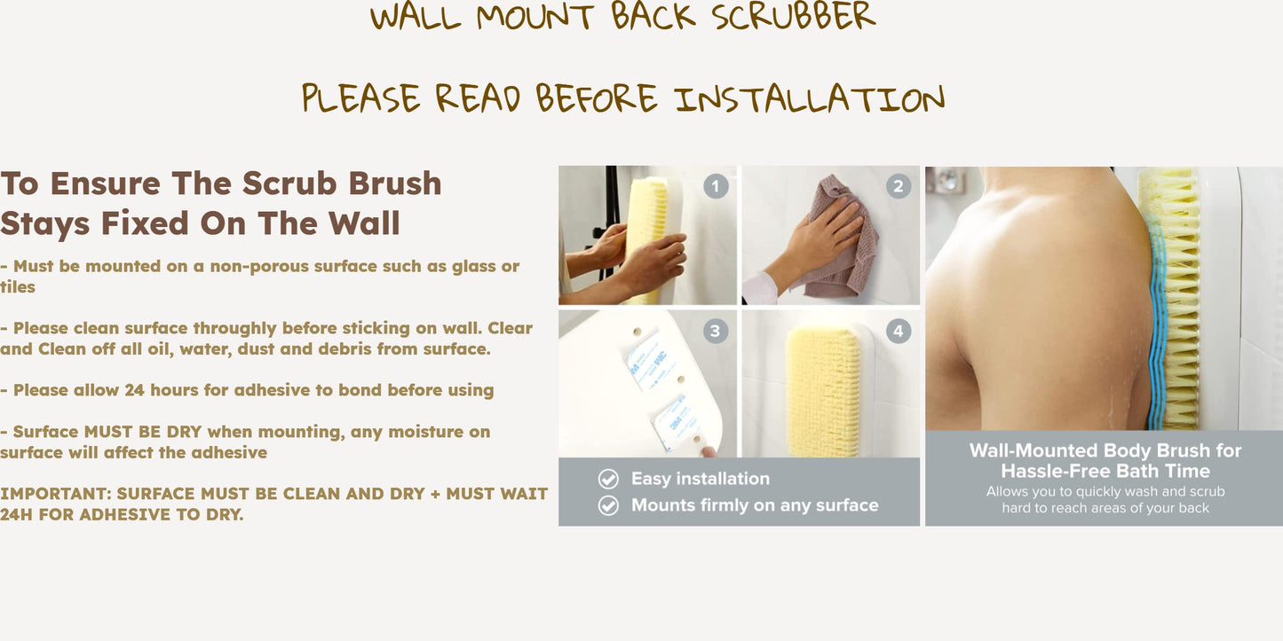 Wall Mounted Back Scrubber for Shower - Large Exfoliating Brush for Shower - Bathing Scrub Brush - Hands-Free Back Brush & Body Scrubber - Shower Beauty and Personal Care Primo Supply