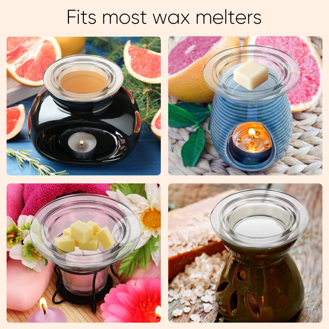 Amosfun Wax Melt Warmer Bowl Glass Dish Essential Oil Melting Plate Compatible with 3.5"- 4.6" Open Mouth Wax Warmers for Home Office Aroma Diffuser Beauty and Personal Care Amosfun