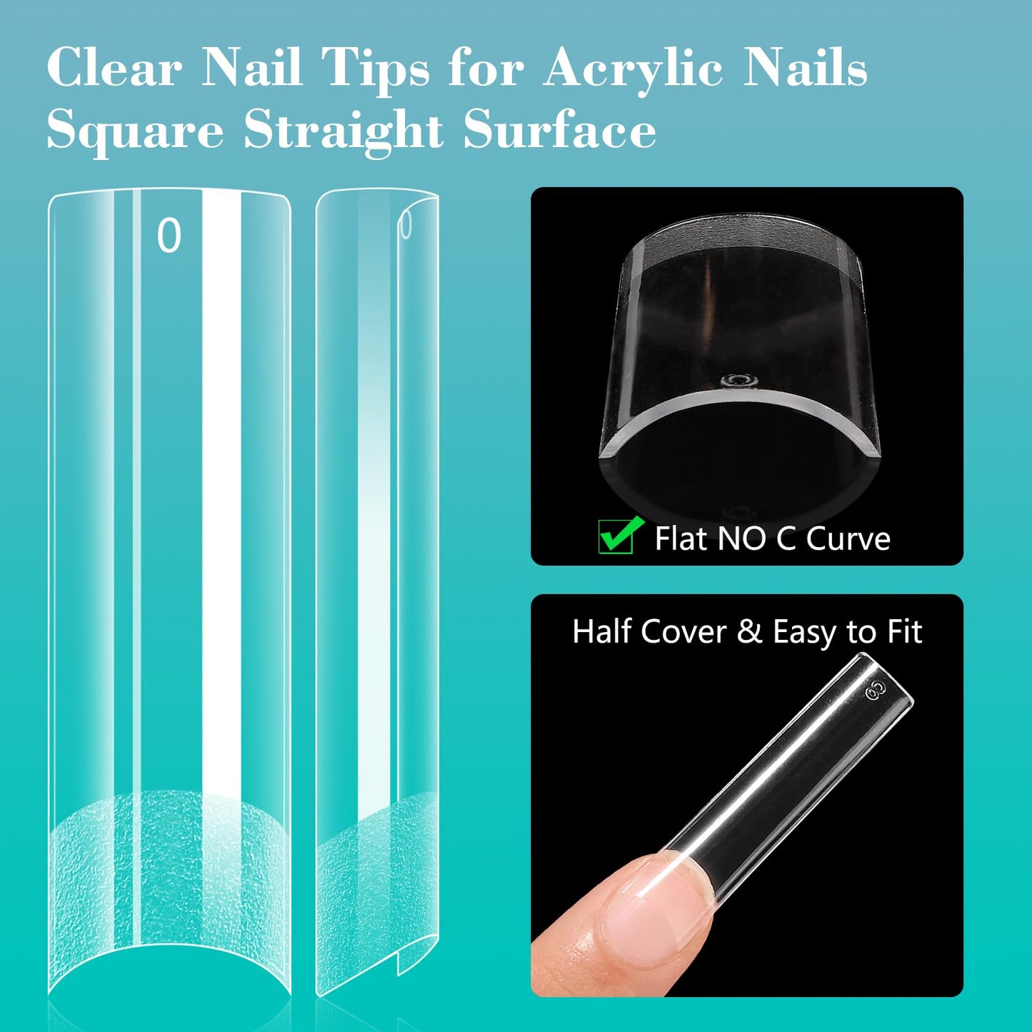240PCS No C Curve Clear nail tips for Acrylic Nails Professional, XL Extra Long Square Flat, Half Cover Straight Tapered Square French Fake nail tips Beauty and Personal Care LIONVISON