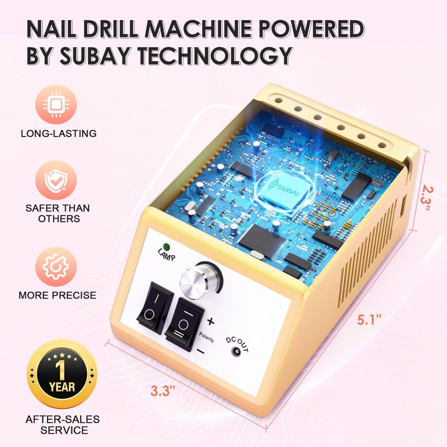 Subay Professional Electric Nail Drill 30,000RPM – Golden Efile Kit for Acrylic & Gel Nails, Manicure & Pedicure Polishing Tools Beauty & Personal Care SUBAY