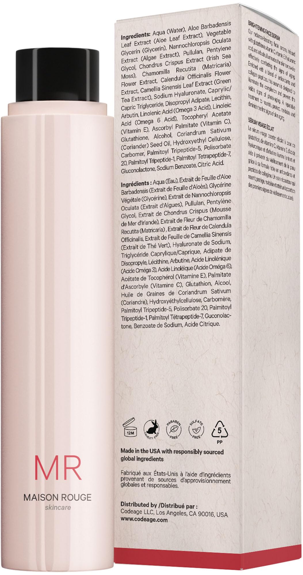 Maison Rouge Brightening Face Serum Refill by Codeage - Glutathione, Vitamin C, E, Hyaluronic Acid & Collagen - Radiance & Antioxidant Support Beauty & Personal Care Codeage
