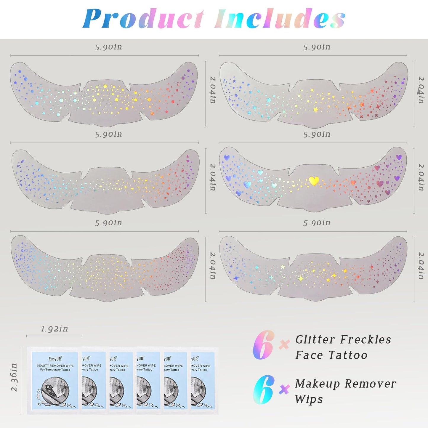 HOSAILY 6 pcs Holographic Glitter Freckles Face Tattoo, Waterproof Sparkle Body Glitter Speckles Patches for Women, Cute Star Glitter Stickers Beauty and Personal Care HOSAILY