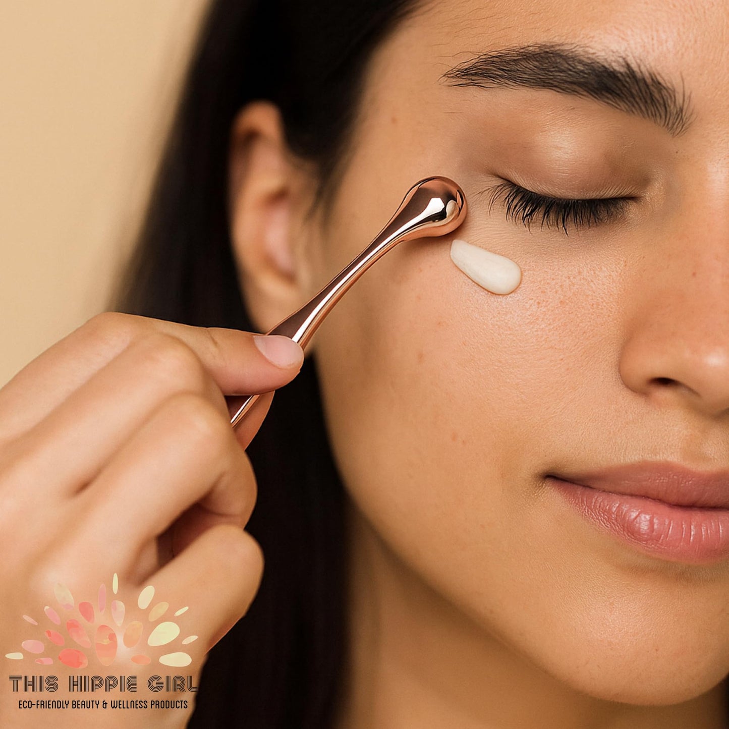 Rose Gold Eye Cream Applicator Tool for Puffy Eyes, Dark Circles, Eye Bags, Fine Lines | Under Eye Cream Massager Stick | Cooling Metal Eye Wand | Beauty & Personal Care Boho Aromatic