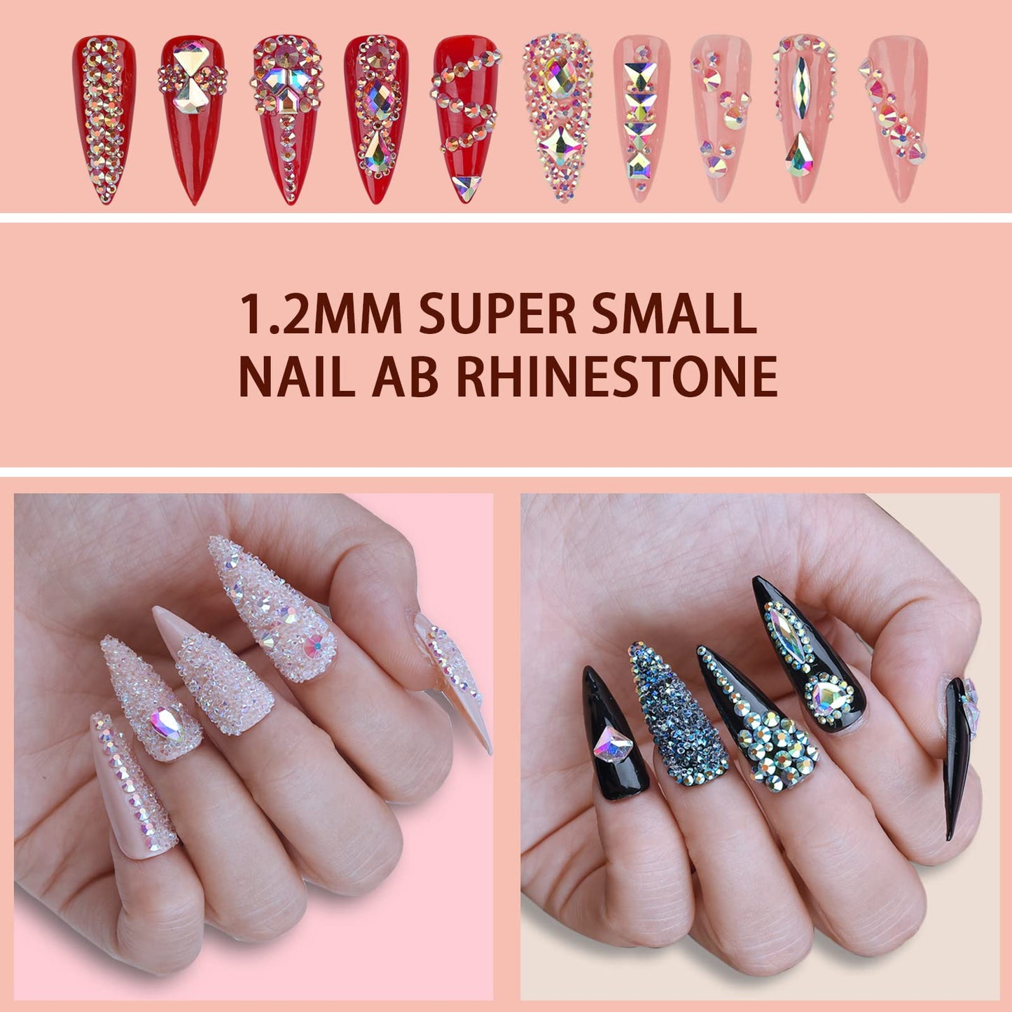 8000Pcs Ultra Mini 1.2mm Nail Rhinestones Sand Nail Diamonds Micro Pixie Crystals for Nails Iridescent AB Bling, Tiny Nail Gems Sugar Glitter Beads Beauty & Personal Care HINABTRU