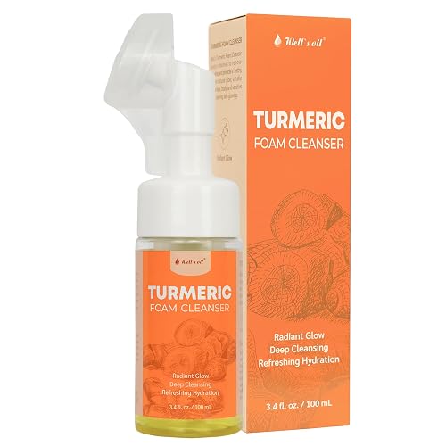 Well's Oil Turmeric Foam Cleanser with Brush | Gentle Foaming Face Wash | Daily Cleanser for All Skin Types | 3.4 fl oz Beauty & Personal Care Well's Oil