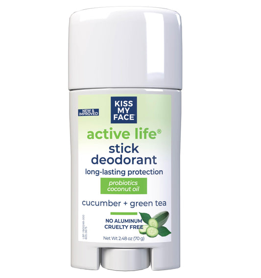 Kiss My Face Active Life Cucumber Green Tea Deodorant, Aluminum Free Deodorant For Women And Men, 2.48 Oz Stick Beauty and Personal Care Kiss My Face