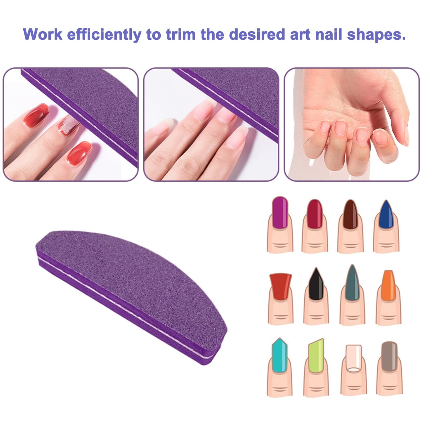 20 PCs Nail Buffers, Double Sided Nail Files Buffer Blocks 100/180 Grit Portable Washable Sanding Buffing File Arc Shape (Purple) Beauty & Personal Care GigaGround
