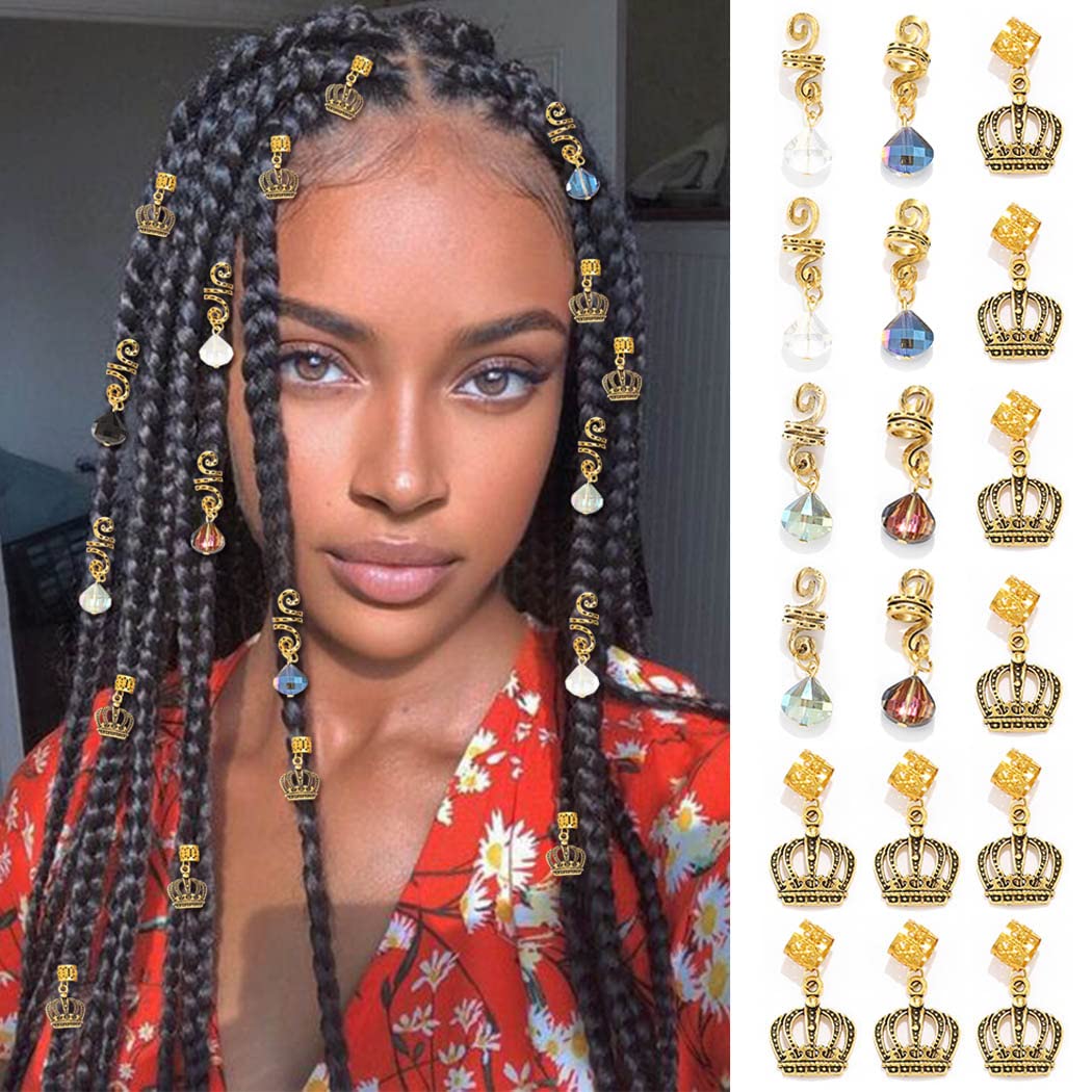 Formery Crystals Loc Jewelry for Hair Gold Crown Coiling African Dreadlock Cuff Accessories Spiral Braid Jewels for Black Women (18PCS) Beauty & Personal Care Formery