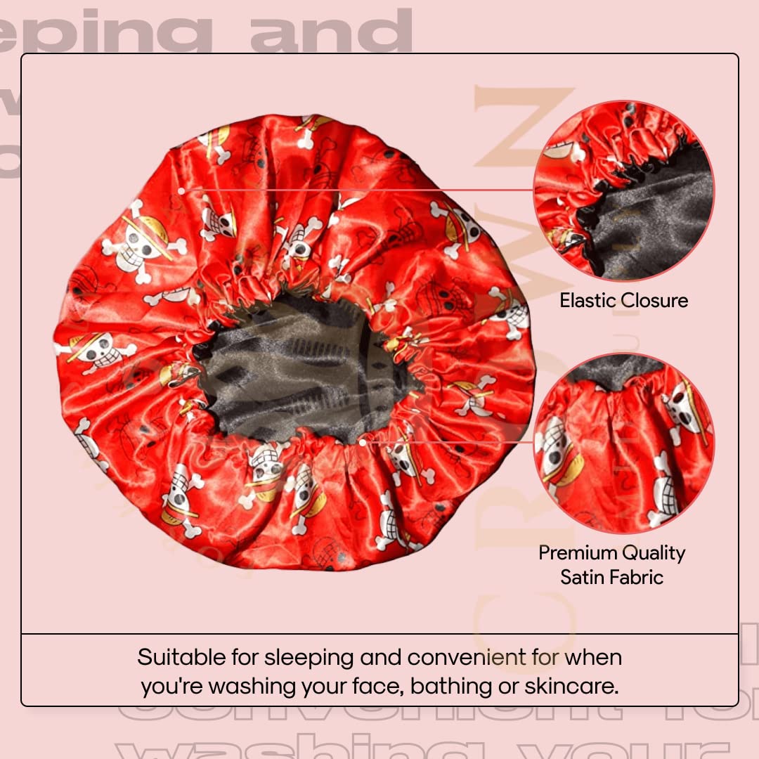 Anime Bonnet with Elastic Soft Band Adjustable Women and Men Silky Bonnets for Sleeping Comfortable Satin Fabric, Red Op Beauty and Personal Care FOR KINGS. BY KINGS CROWN LMTD SUPPLY