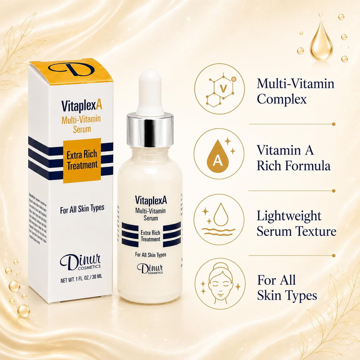 Dinur Cosmetics Vitaplex A Multi-Vitamin Serum Extra Rich Treatment for All Skin Types 1 fl. oz./ 30 ml. Beauty & Personal Care Dinur Cosmetics