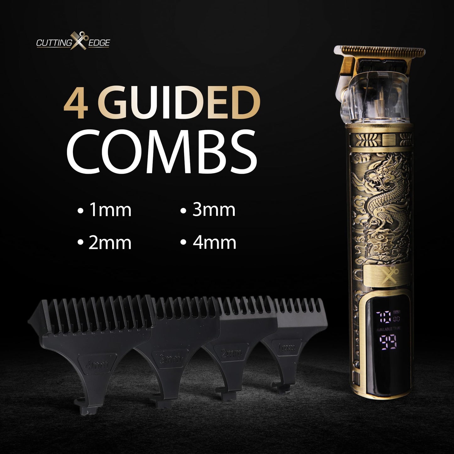 Cutting Edge T-Blade Trimmer for Men, Hypoallergenic T-Blade Trimmer with 4 Guide Combs (1 2 3 4mm) LCD Screen, Rechargeable 120 Minute Run-Time Beauty and Personal Care Cutting Edge