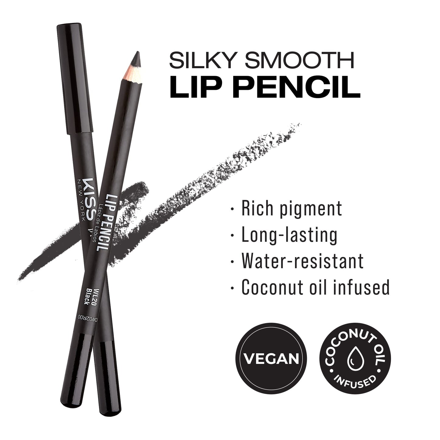 KISS NEW YORK Professional Slim Lip Pencil, Creamy Soft Lip Liner, Smooth Long-Lasting Rich Lip Color, Natural Lip Makeup, Water-Resistant Lip Crayon Beauty & Personal Care KISS NEW YORK