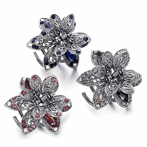 ISKYBOB Set of 3 Vintage Metal Jaw Clips Rhinestone Hair Claw Clip Hair Accessories for Women Beauty & Personal Care ISKYBOB