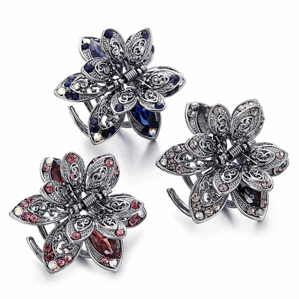 ISKYBOB Set of 3 Vintage Metal Jaw Clips Rhinestone Hair Claw Clip Hair Accessories for Women Beauty & Personal Care ISKYBOB