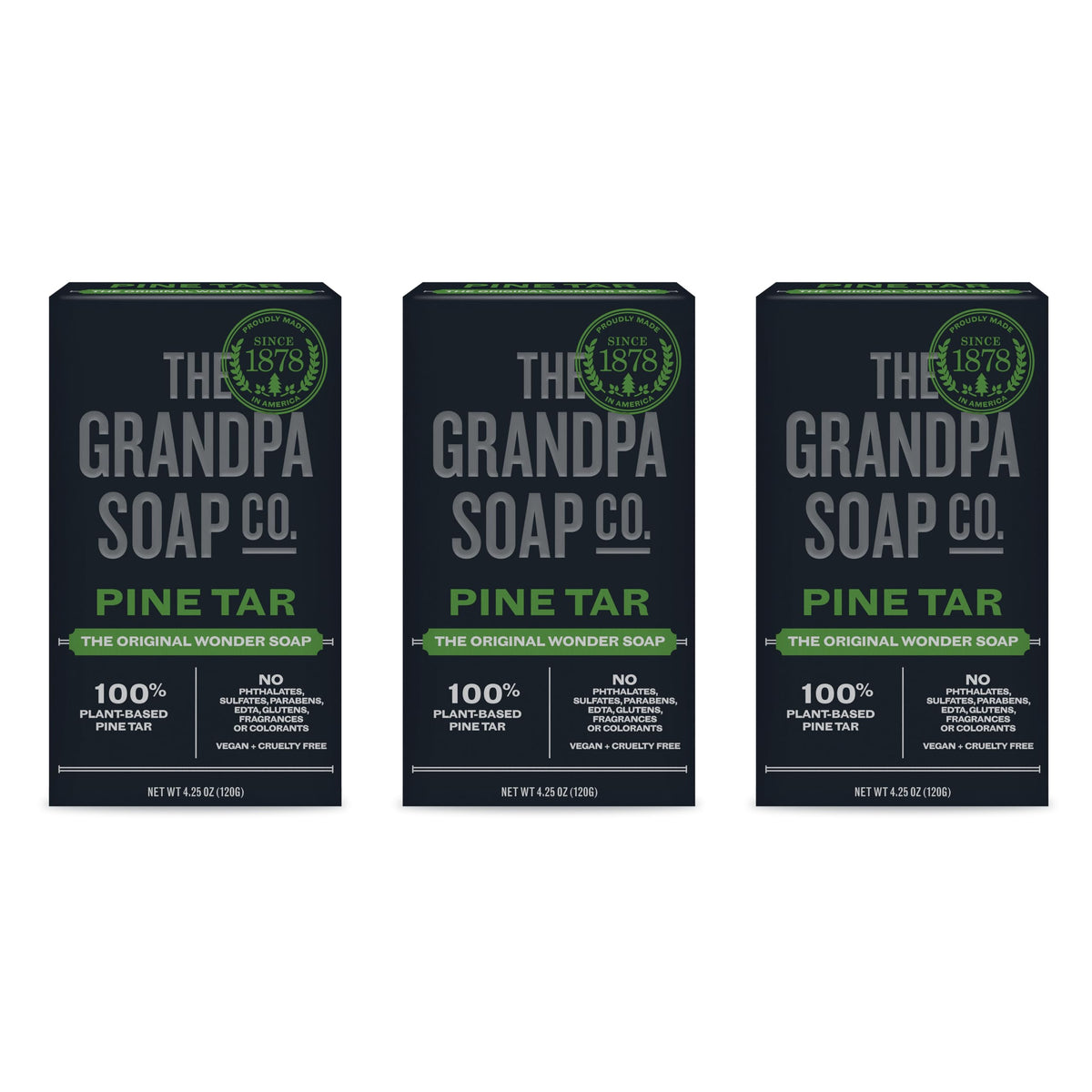 Pine Tar Bar Soap by The Grandpa Soap Company | The Original Wonder Soap | 3-in-1 Cleanser, Deodorizer & Moisturizer | 4.25 Oz. Each 3 Pack Beauty & Personal Care The Grandpa Soap Company