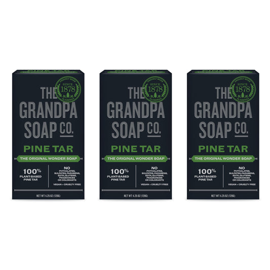 Pine Tar Bar Soap by The Grandpa Soap Company | The Original Wonder Soap | 3-in-1 Cleanser, Deodorizer & Moisturizer | 4.25 Oz. Each 3 Pack Beauty & Personal Care The Grandpa Soap Company