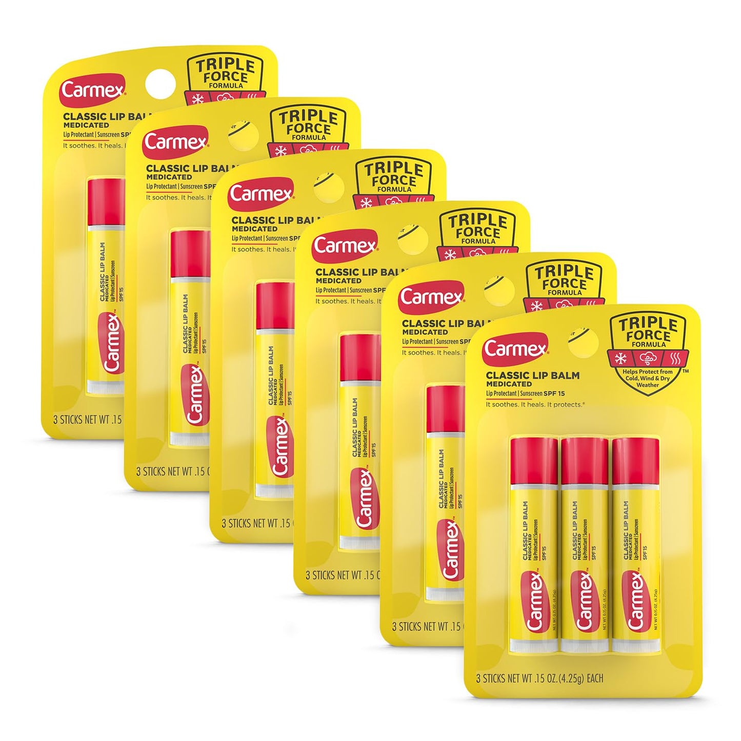 Carmex Classic Medicated Lip Balm Sticks, Lip Moisturizer for Chapped Lips, 18 Count (6 Packs of 3) Beauty and Personal Care Carmex