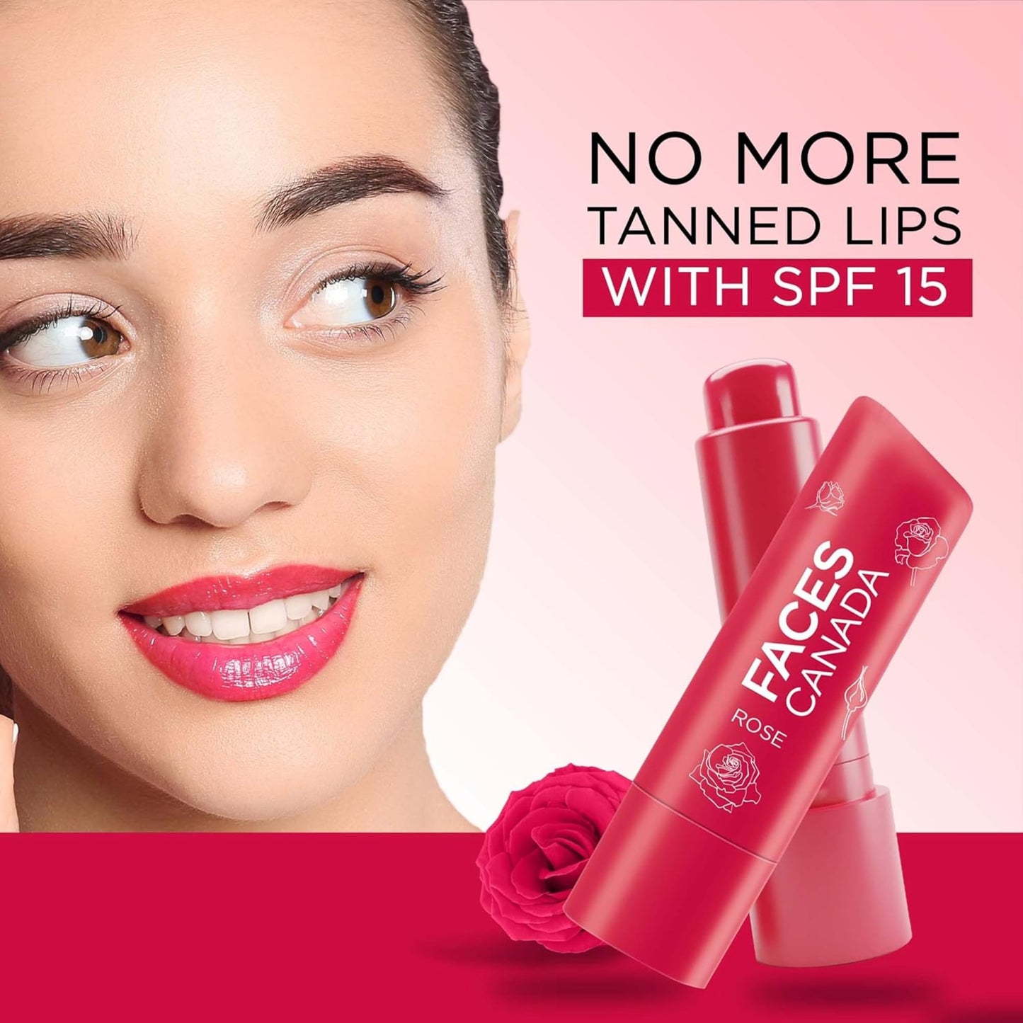 Facescanada Tinted Rose Lip Balm SPF 15 - Hydrating Lip Care with Vitamin E & Shea Butter - Soft Rose-Red Tint for Fresh, Healthy-Looking Lips Beauty and Personal Care FACESCANADA