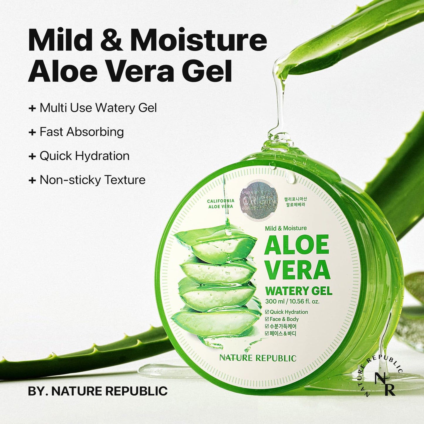 Nature Republic MILD & MOISTURE ALOE VERA WATERY GEL (1 PCS) Quick Hydration & Moisturizing,fast absorbing non-sticky texture,korean skin care Beauty & Personal Care Nature Republic