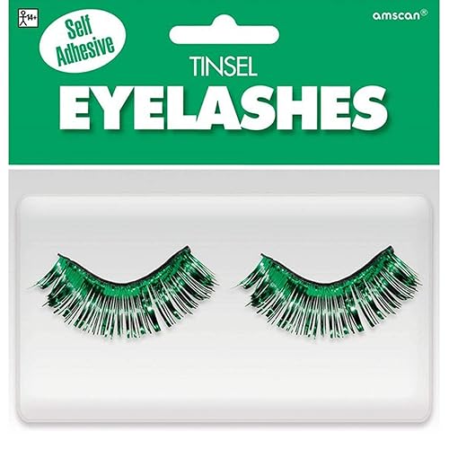 Green Tinsel False Eyelashes - 0.5" x 1" (1 Pair) - Stunning Lashes For Parties & Festivals Beauty & Personal Care Amscan